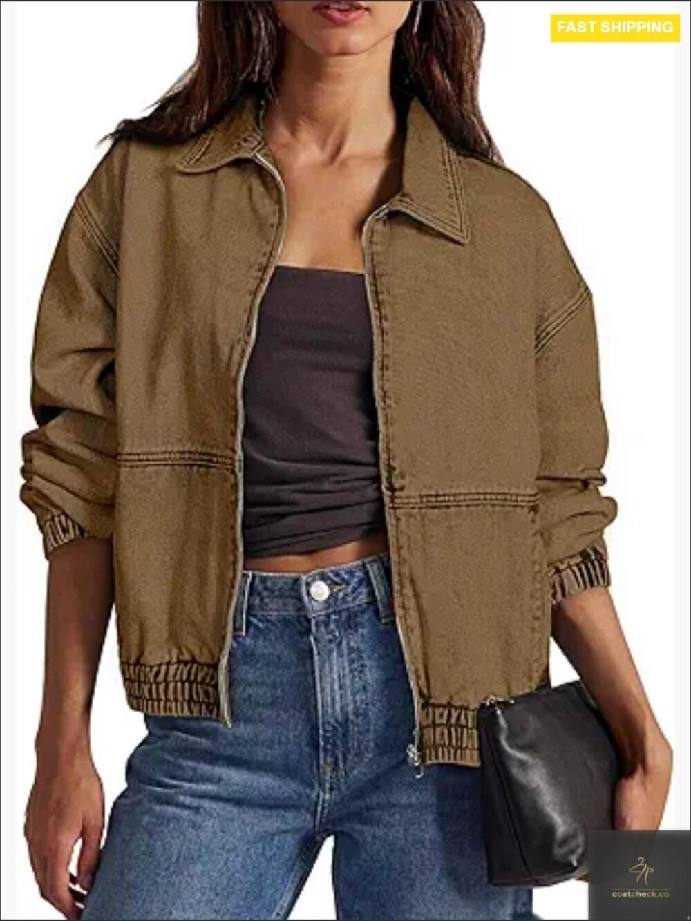 Oversized Denim Jacket Casual Long Sleeve Zip Up Loose Fit Trendy Spring Fall